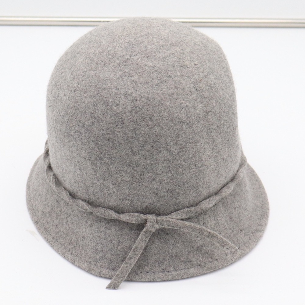 Wool Cloche Hat Womens OS Gray Braided Band Felt Winter Cap Excellent